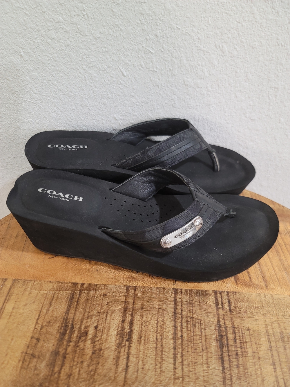 Coach Black Wedge Flip Flop Sandals